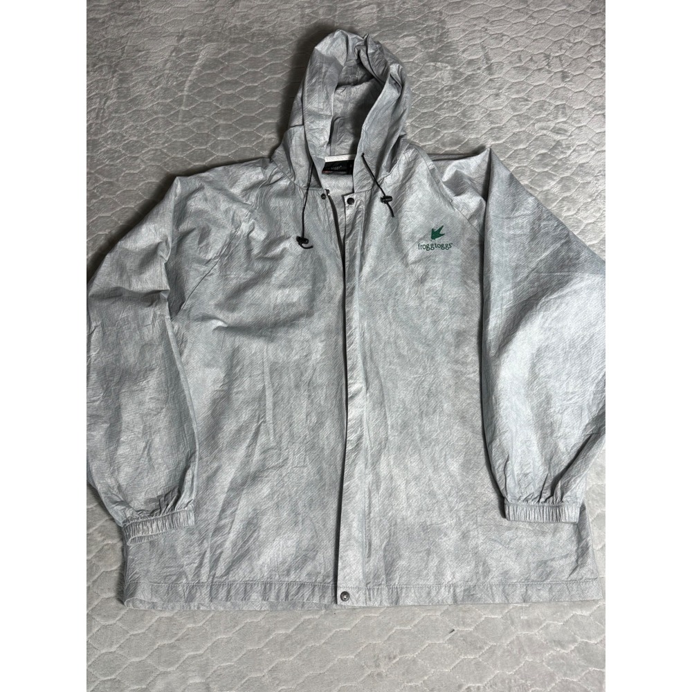 Frogg Toggs Mens Large Gray Lightweight Full Zip Hooded Rain Jacket Hiking Gear